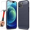 Case for iPhone 12 Pro Max (6.7 ") Pack of 2 Soft Tempered Glass Carbon Fiber Design Protection Navy Blue