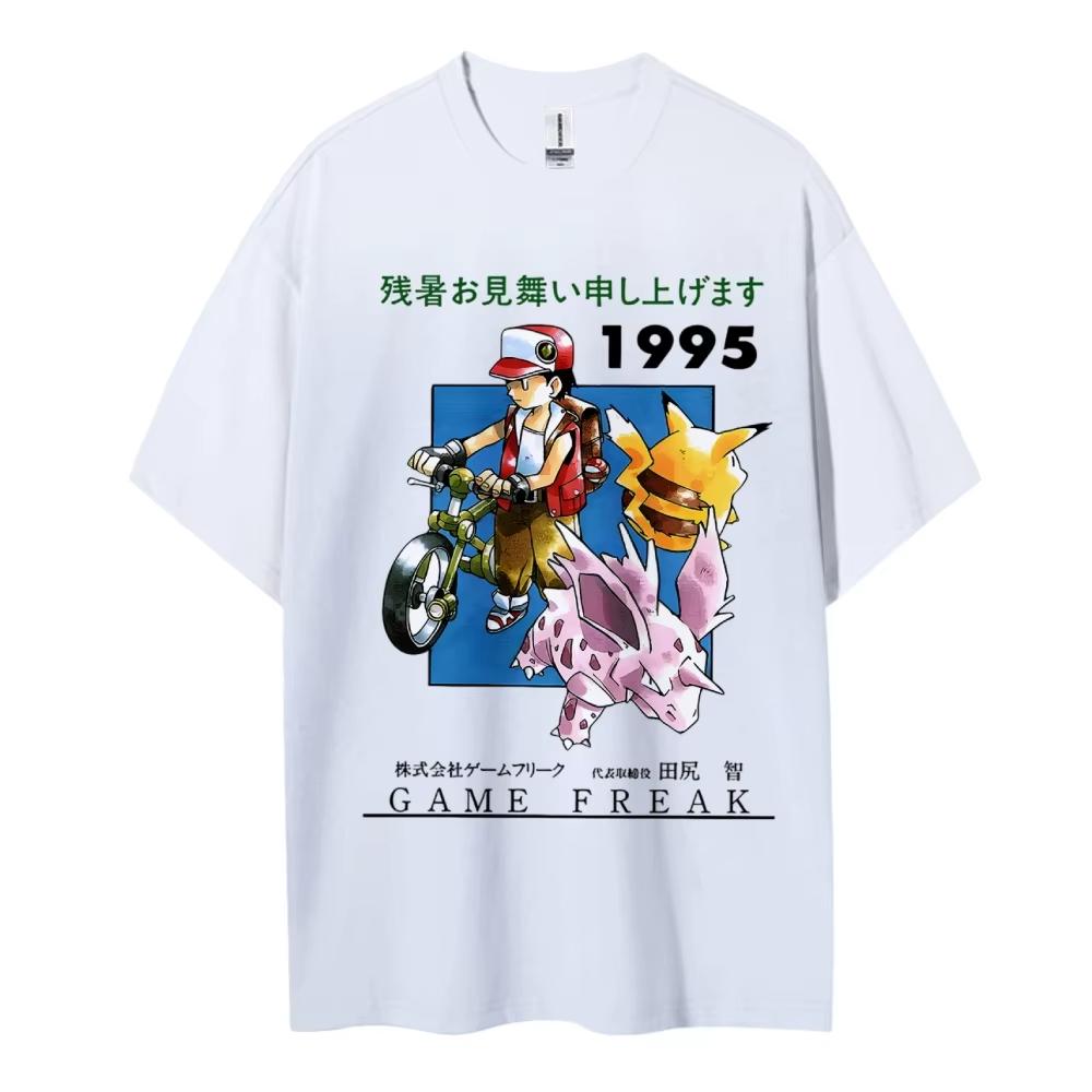 Pokemon 1995 Vintage T Shirt Game Freak Pikachu Polygon Summer Anime Cotton Shirt Unisexs Casual Wear Japanese Retro Design
