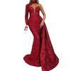 Elegant Long Sleeve Floor-Length Tulle Evening Gown Formal Events Banquet Stage Performance - High Waist Fish Tail