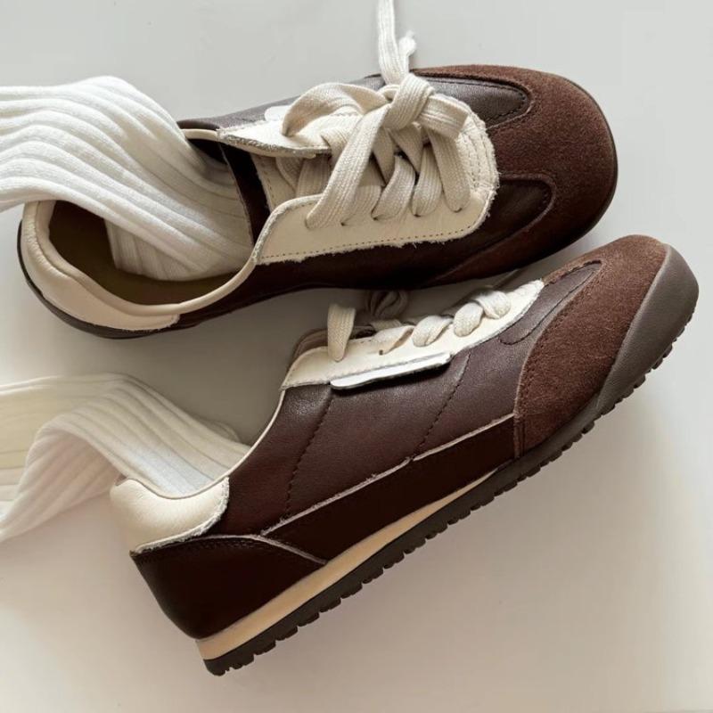 Мода 2024 года, новые модные разноцветные плоские кроссовки, женские, со шнуровкой, с круглым носком, в стиле ретро, мягкие, удобные, повседневные кроссовки