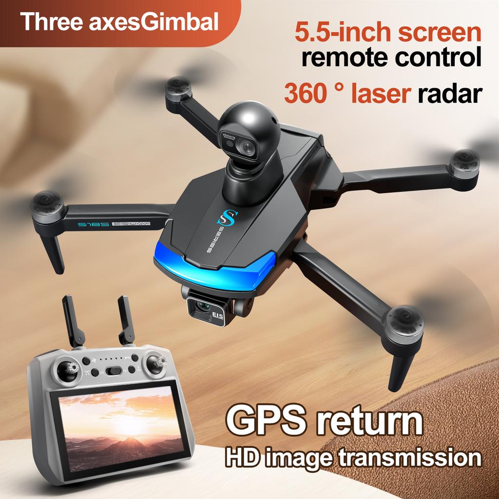 Новый профессиональный дрон S185 GPS Return 5G True 2.7K HD с двумя камерами, пультом дистанционного управления, сенсорным экраном, 3-осевым PTZ-управлением и функцией обхода препятствий