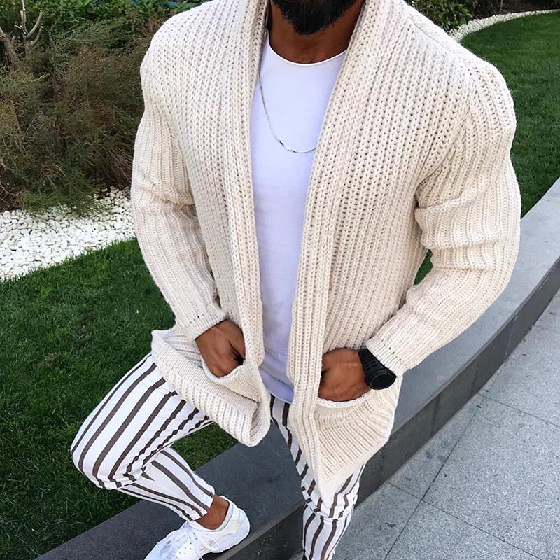 Men Autumn Winter Slim Fit All-match Knitted Cardigan Coat Casual Thick Knitted Sweater Coat