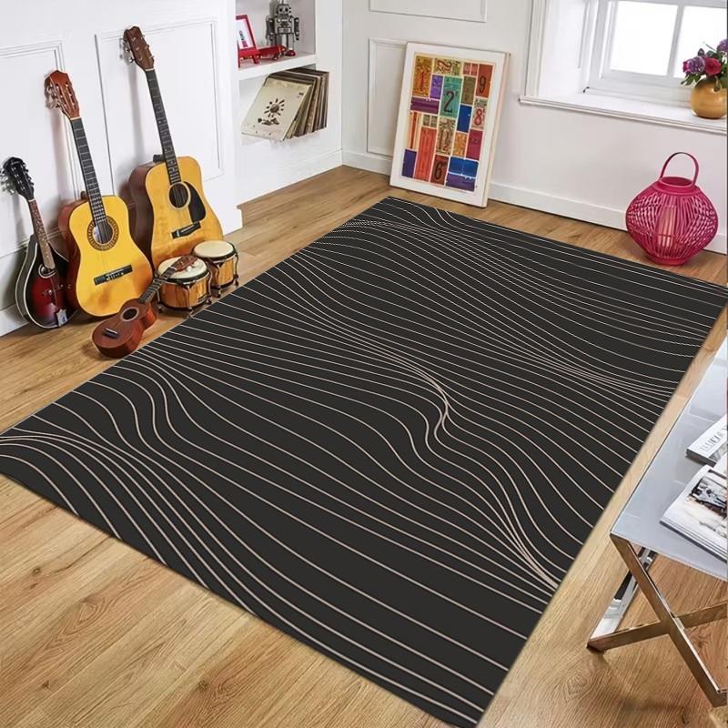 Minimalist Abstract Wave Line Print Area Rug, Soft Non-Slip Washable Floor Mat for Living Room Bedroom Kitchen Office