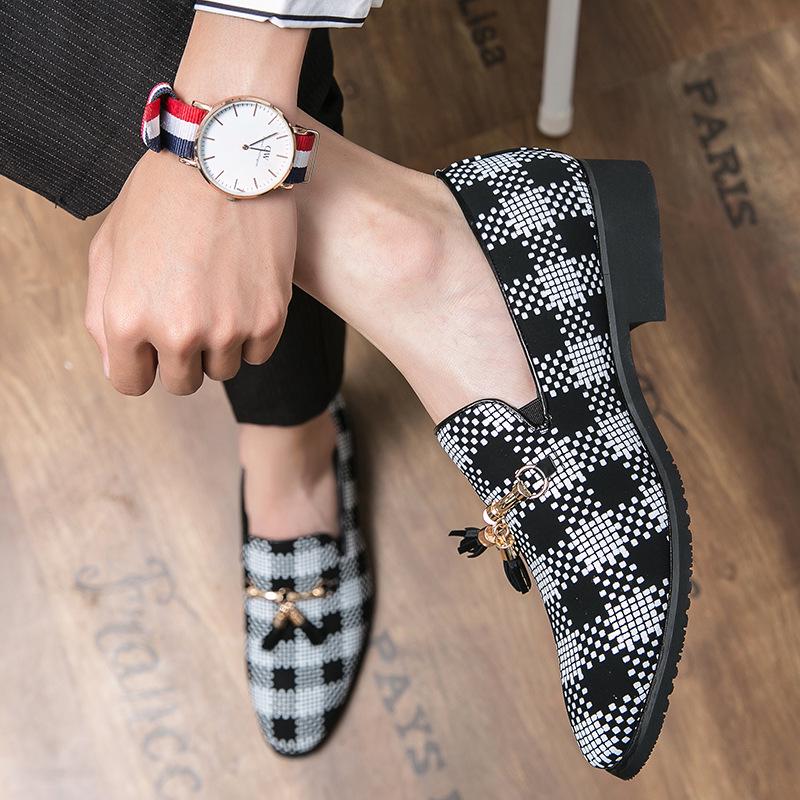 Мужские повседневные кожаные туфли с кисточками в клетку - Корейский стиль, Дышащие, Заостренный дизайн для весны и осени 2022