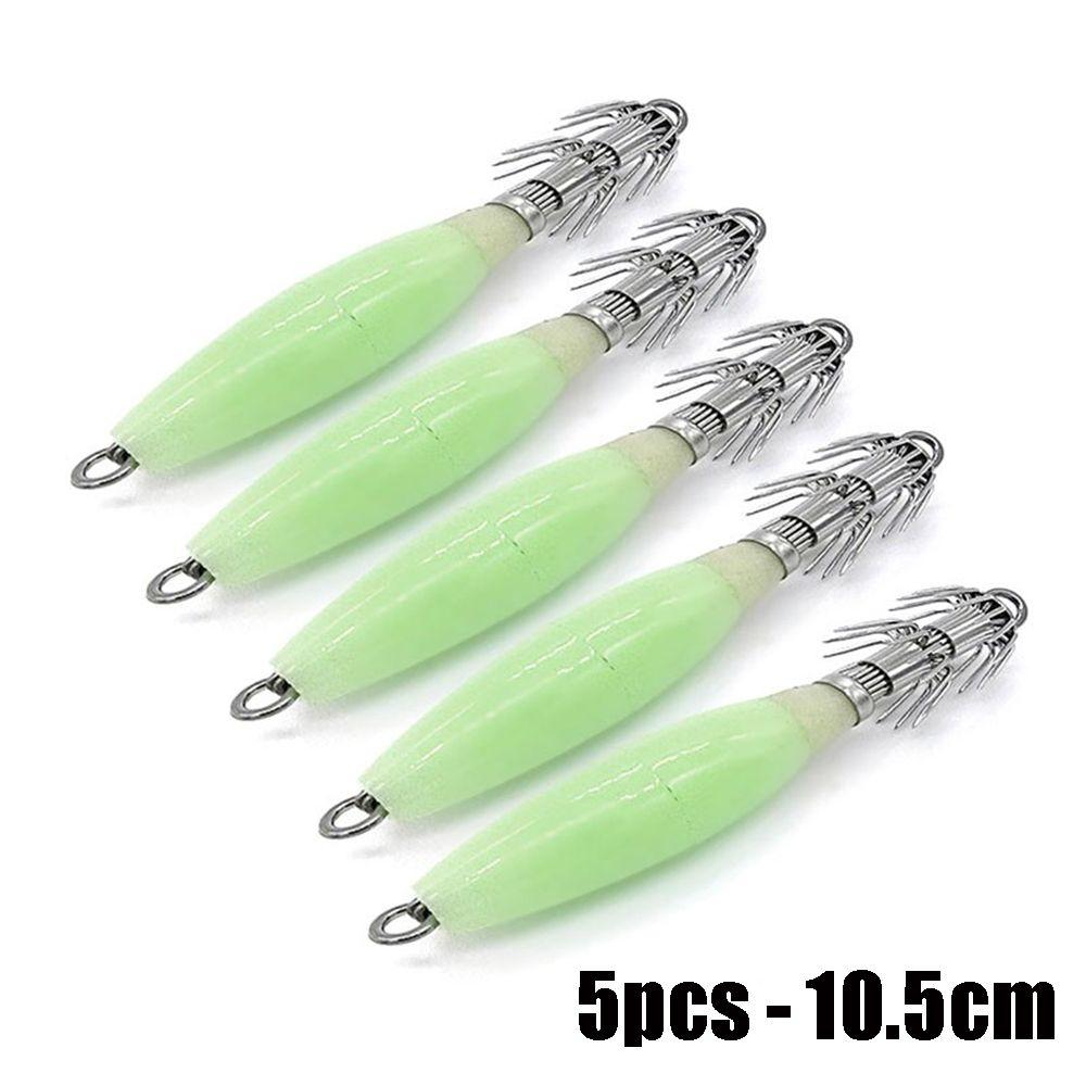 1/5PCS Noctilucent Jigs Luminous Squid Hook Wood Shrimp Lures Fishing Tackle Octopus Bait