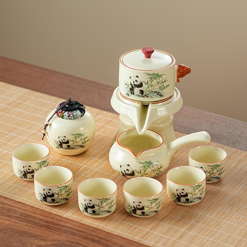 Automatic Tea Set, Rotating Water Outlet Is Not Hot, Panda Cute Guochao Set, Business Ceramic Teacup, High-end Souvenir