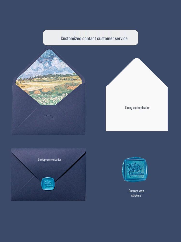 Van Gogh Blue Romantic Lined Envelope with Gold Logo Stamping for Invitations and Postcards