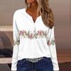 Жен. Футболка Футболка Пуговицы Цветочный принт Длинный рукав Повседневные Выходные Мода Классический Классический V-образный вырез Обычный Топ