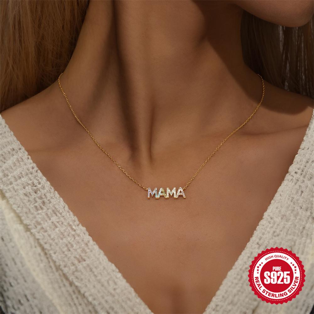 S925 Sterling Silver Mama Diamond Letter Necklace Mother'S Day Gift Temperament Versatile Women'S Clavicle Necklace