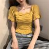 Женский свитер с квадратным вырезом и короткими рукавами, женская летняя облегающая рубашка, короткие топы, повседневные, удобные, облегающие, пуловеры, футболки