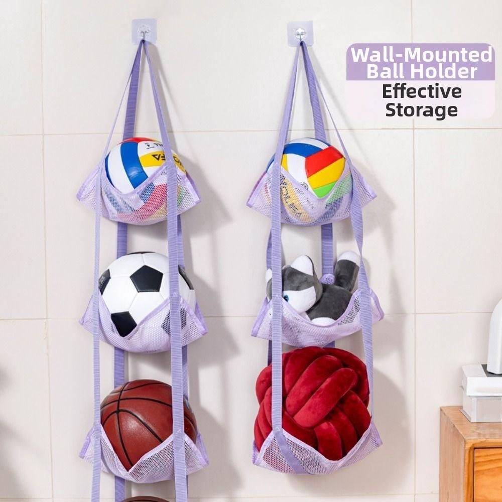 Wall Mounted Sundries Mesh Hanging Bag Large Capacity Mesh Pockets Organizer  Basketball