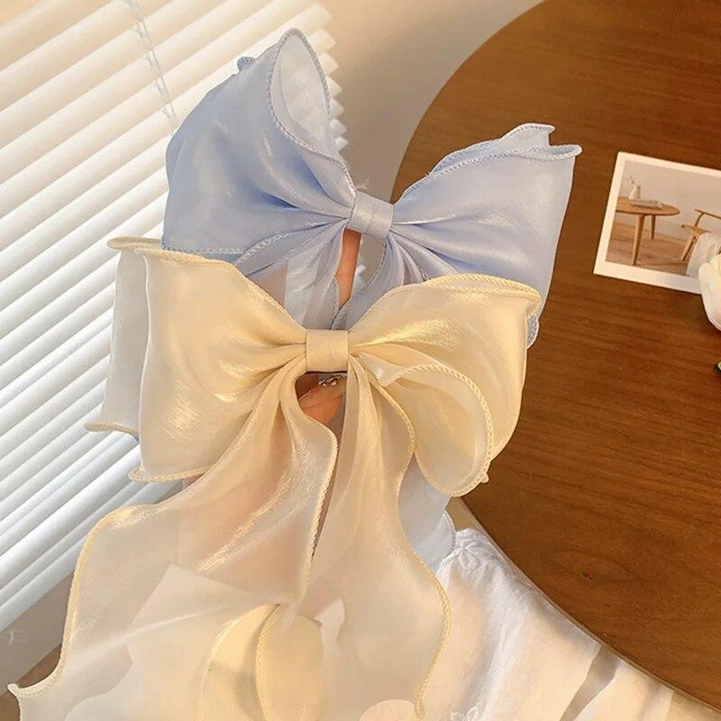 Заколка для волос принцессы, многослойная перламутровая лента с бантом, весенние заколки для волос, женские корейские головные уборы, женские аксессуары для волос для девочек