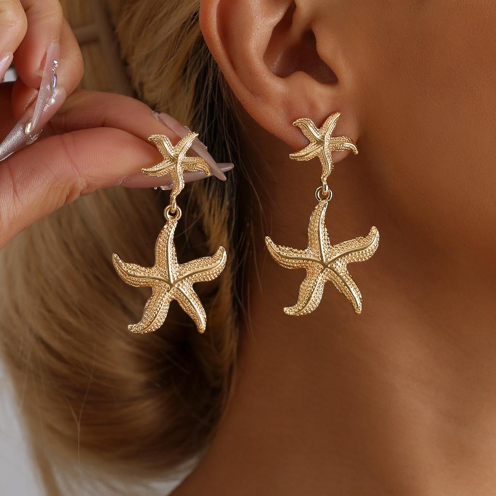 2026 New Stainless Steel Starfish Shell Earrings for Women Beach Vacation Style Luxury Thread Ear Dangle Jewelry Not Fading