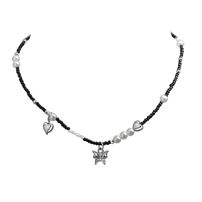 Black Pearl Butterfly Necklace Light Luxury Design Qixi Festival Gift Sweet and Cool Simple Versatile Accessories
