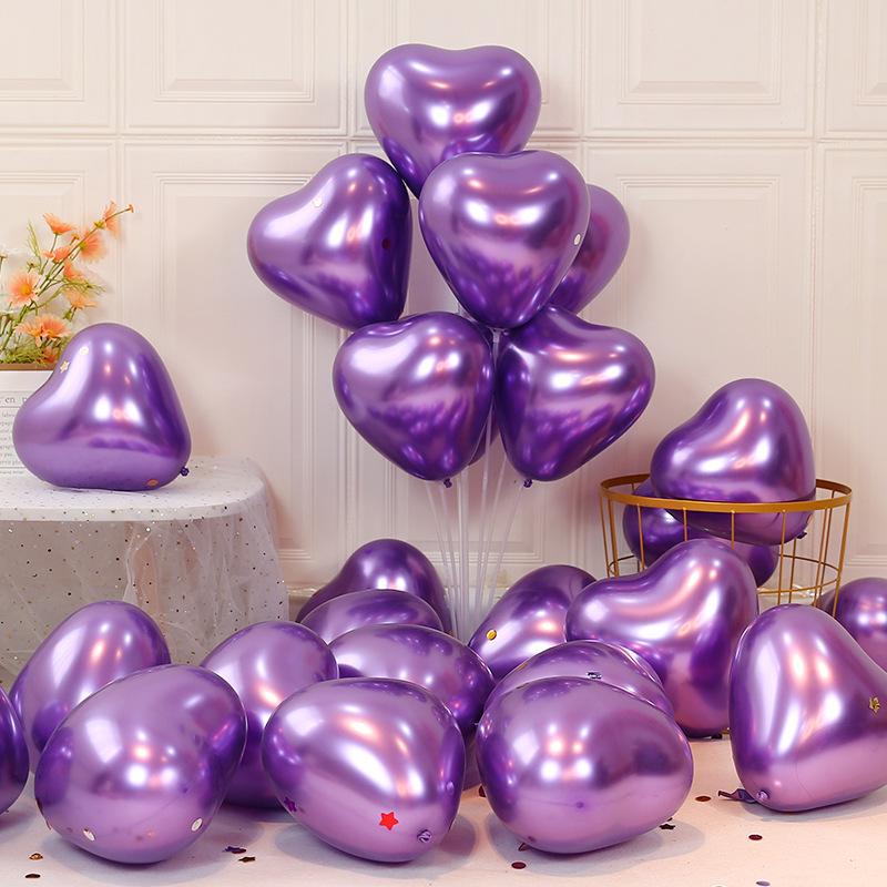 Factory 10 Inch 50 pcs Heart Shape Balloon Metallic Heart Shape Latex Balloon for Wedding Birthday Party Decoration