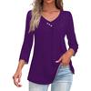 Shirts For Women Trendy V Neck Button T Shirts Casual Solid Color Summer Tees T Shirt Blouse Three Quarter Sleeve Tops For Women
