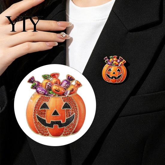 Sparkling Rhinestone Pin Halloween Pumpkin Candy Bowl Brooch, Clothing Accessory Holder Lapel Pin, Costume Jewelry Accessories