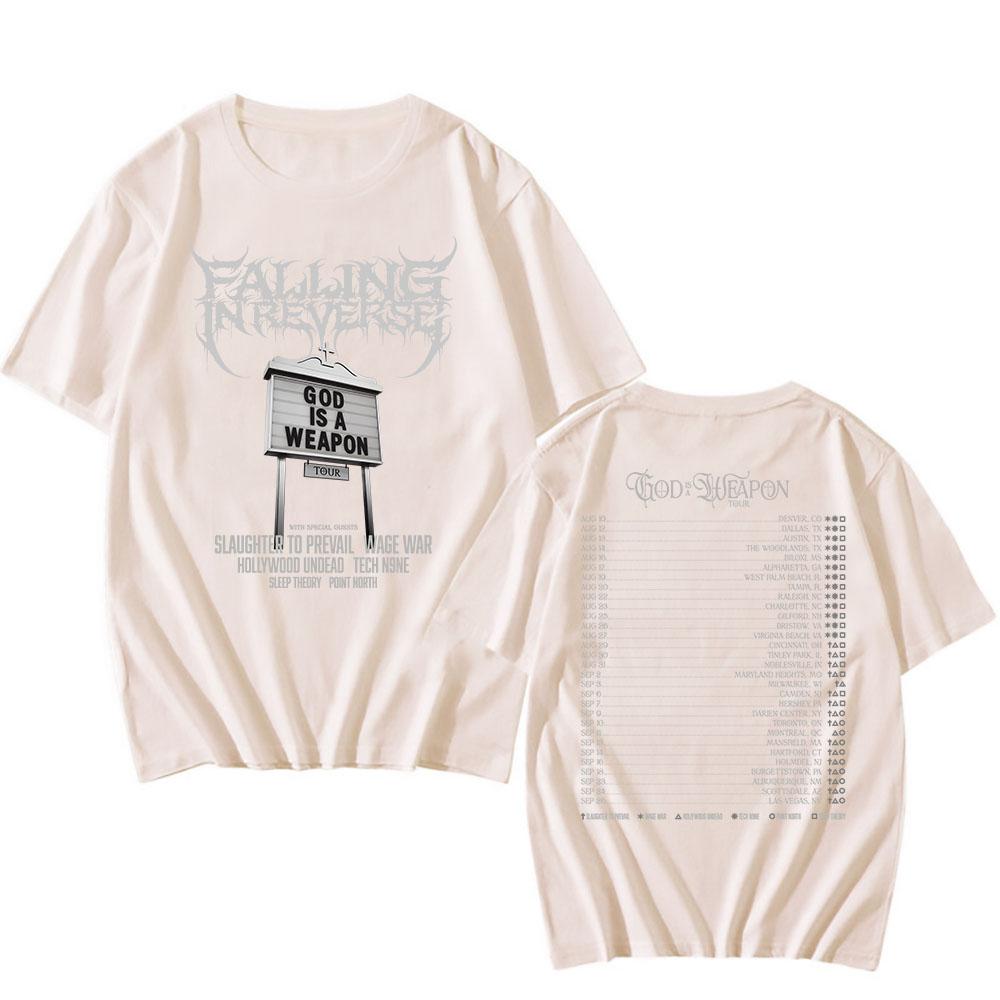 Тур God Is A Weapon 2025 НОВАЯ футболка Группа Falling In Reverse Графические футболки Хлопок Короткий рукав Мужская футболка Унисекс Уличная одежда