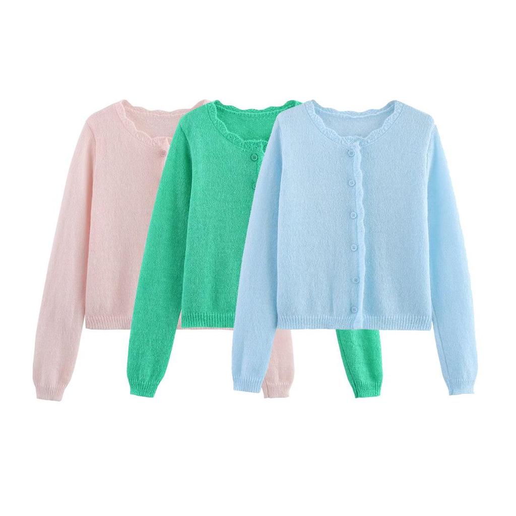2025 Spring Women's European & American Style Long-Sleeve Knitted Cardigan, Fashionable & Versatile In Three Colors