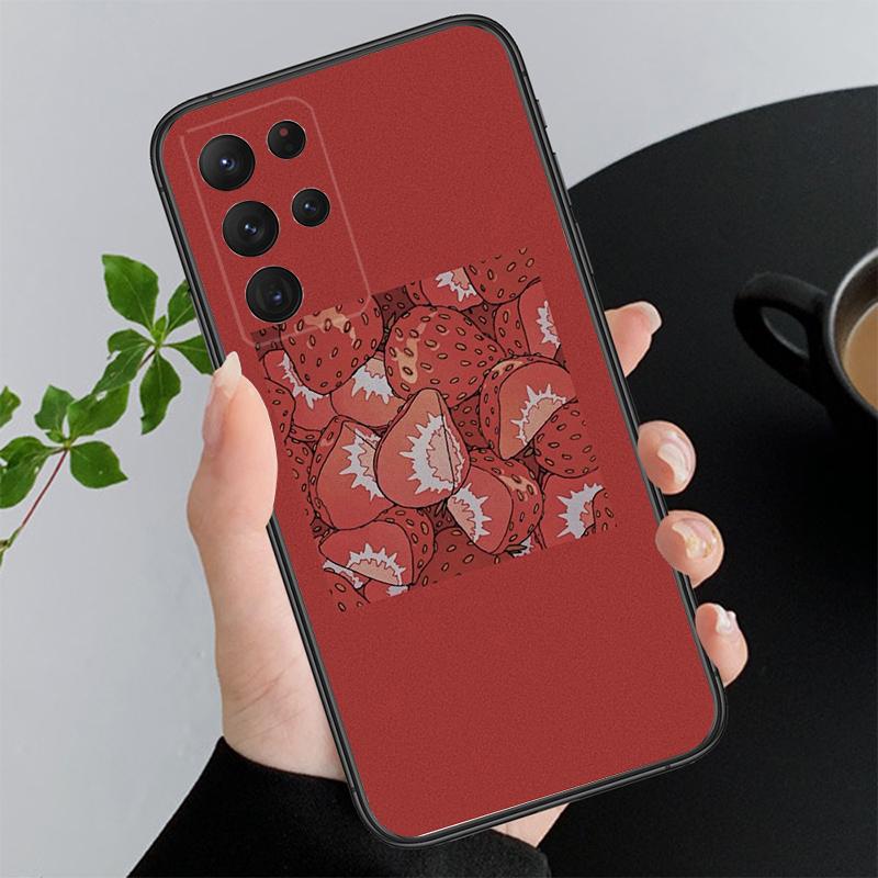 Phone Case For Samsung A17 A55 A16 A56 A35 A15 A53 A54 A33 A34 A25 A05S A52 A52S A07 A26 A06 Strawberry Cat Cartoon