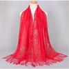 Элегантный женский хлопковый полиэстеровый шарф-шаль с цветочным кружевом и кисточками, для вечеринки, свадьбы, кружевная вуаль, Индия, арабский, мусульманский хиджаб, шарфы