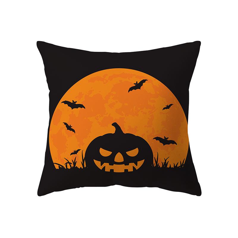 Horror Pumpkin Bat Halloween Theme Print Pattern Cushion Cover Home Living Room Sofa Decoration Polyester Pillow Pillow Cover