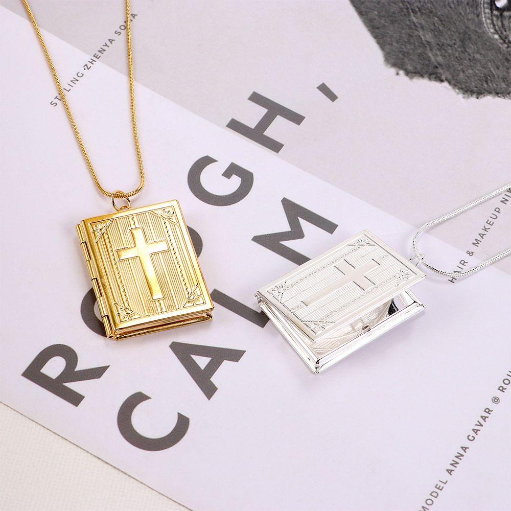 Charms Pciture Frame Pendant Christian Cross Bible Box Chains Jewelry Necklace Clothing Accessories