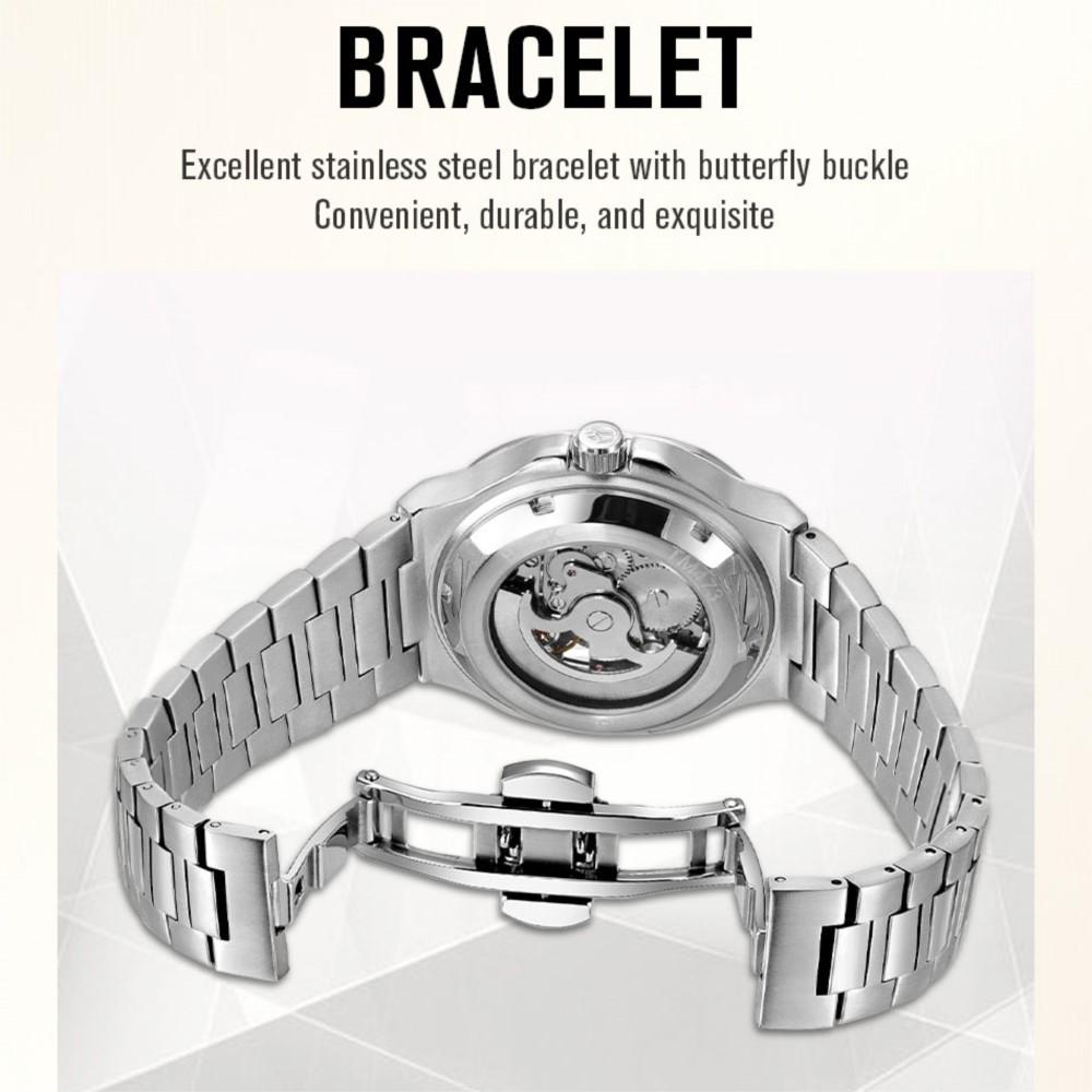 FORSINING Новые Дизайнерские Роскошные Мужские Часы Нержавеющая Сталь Скелетные Механические Часы Автоматический Механизм Военные Мужские Часы
