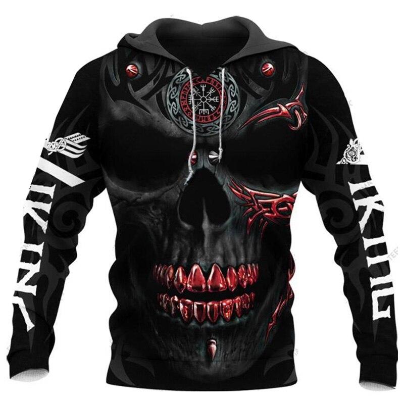 Mans Skull Printing Hoodies Autumn Fashion New Retro Hip Hop Style Hooded Sweatshirts Street Trend Leisure Comfortable Pullover