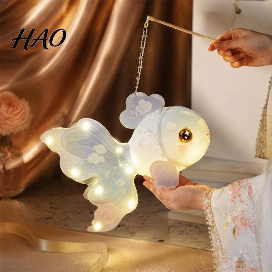 Parent Child Handicraft Activity DIY Mid Autumn Goldfish Lantern Kit for Kids, Handheld Glowing Fish Paper Lamp Soft LED String Light with Traditional