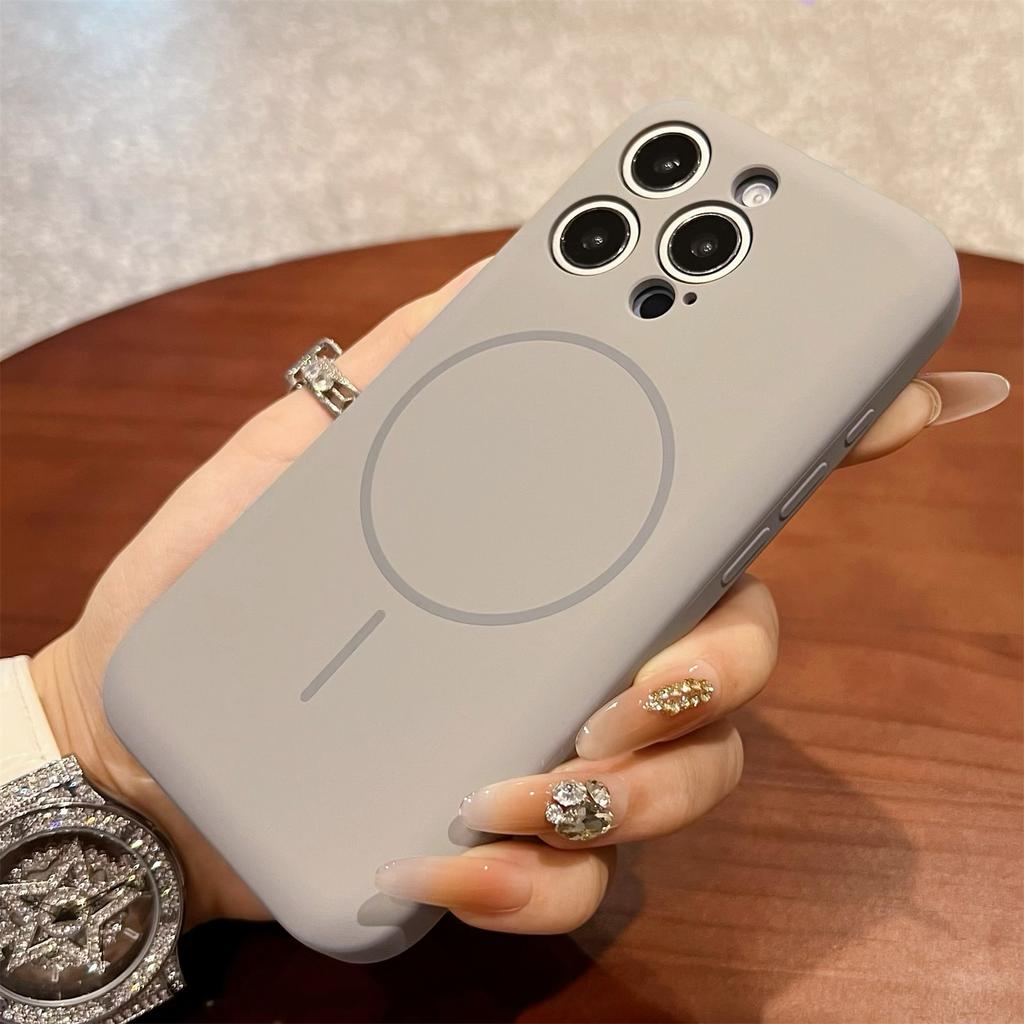 For iPhone 16 Pro Max Magnetic Case Skin Touch Liquid Silicone PC Shockproof Phone Cover