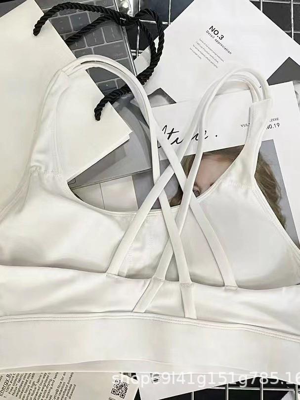 Lulu Cross Style Energy Sports Bra: Shockproof, Beautiful Back, Gathering Support, Brushed Fitness Yoga Bra.
