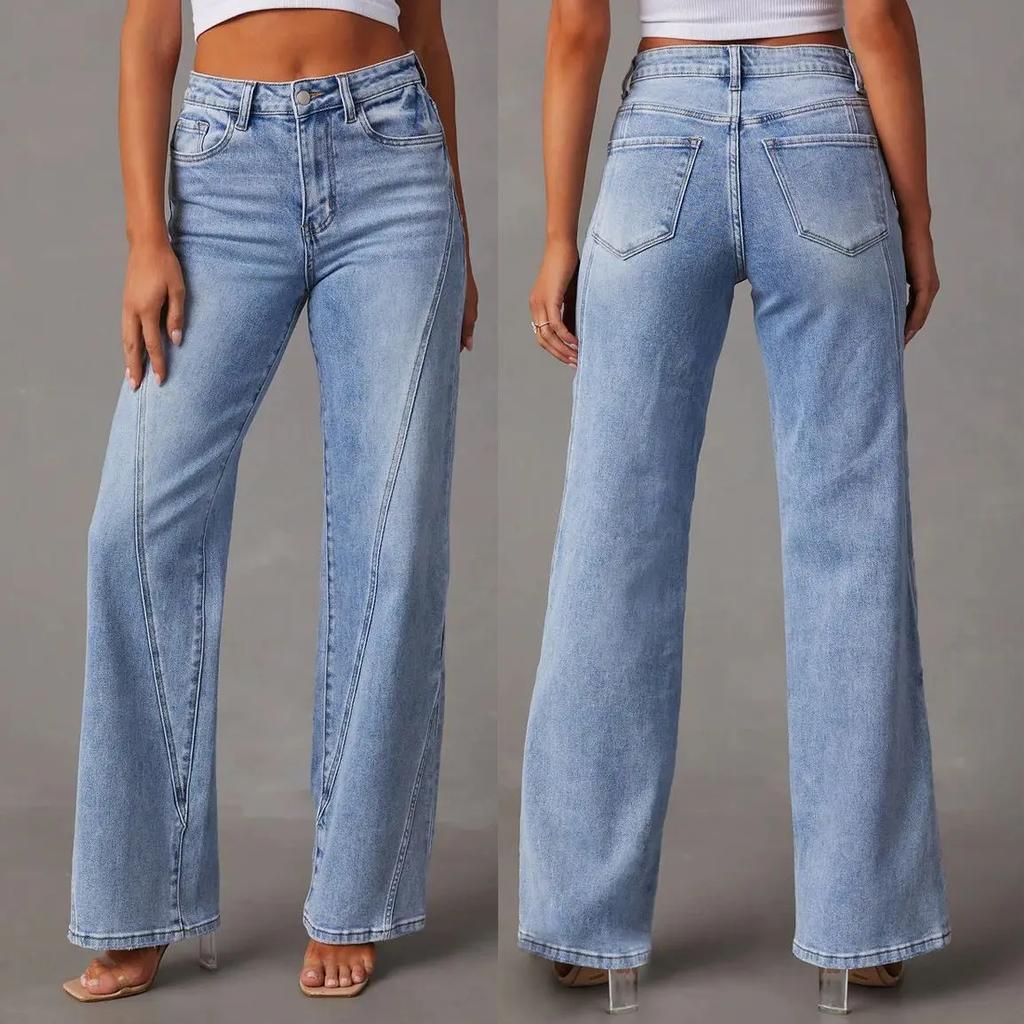 Fashion Loose Stitching Wide Leg Women's Jeans Denim Pants Sexy Full Length Summer High Waist Trousers Jeans