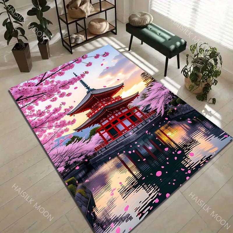 Cherry blossoms, red tower Carpet for Living Room Bedroom Sofa Home Decor Rus Non-slip Floor Mat Luxury Gift Multiple sizes