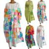 Летнее женское платье макси с красочным принтом, рукав три четверти, круглый вырез, свободное трапециевидное платье с большими боковыми карманами, длинное платье для отпуска, повседневная одежда