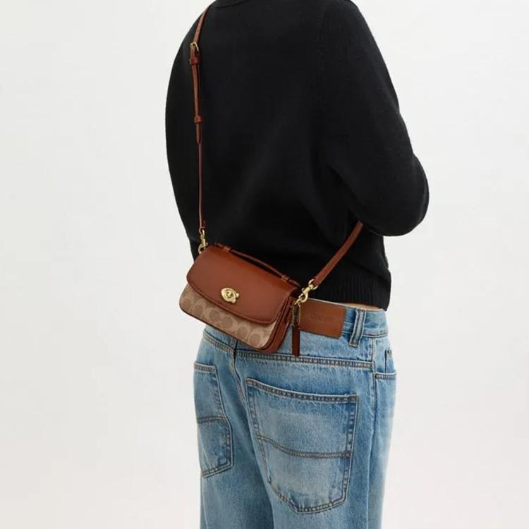 Coach Cassie 17 Removable Chain Shoulder Strap Faux Leather And Cowhide Crossbody Handbag Small Women handbag Brown Caramel CW566-B4XHG