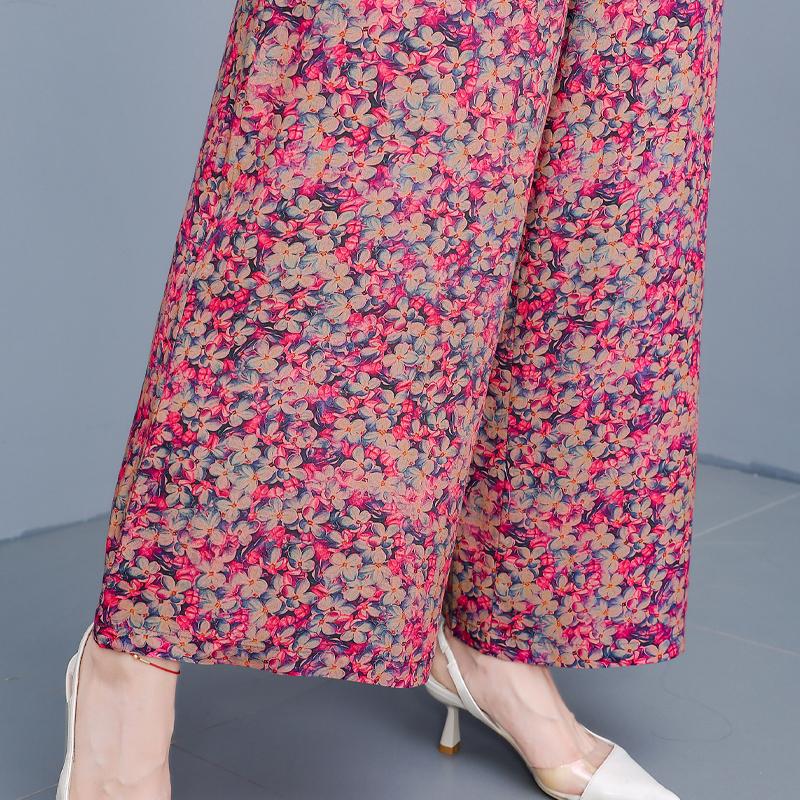 Элегантные летние брюки с высокой талией для женщин, повседневные широкие брюки с эластичной талией, винтажная одежда больших размеров