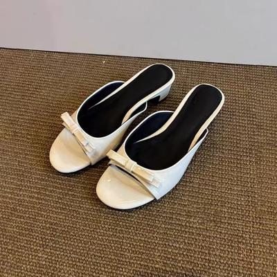 Модные новые женские летние лакированные шлепанцы с бантом-бабочкой, уличный стиль, квадратный носок, туфли для платья, уличные женские шлепанцы на толстом каблуке