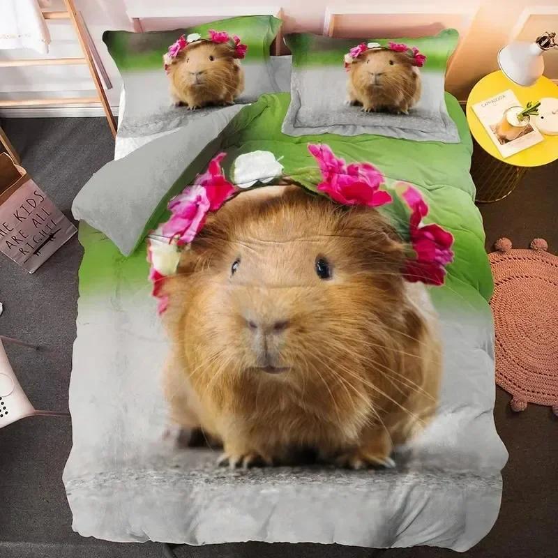 New Guinea Pig Bedding Set Cute Mouse 3D Duvet Cover Animal Comforter Cover for Kids Teen Soft Twin Polyester Quilt Cover