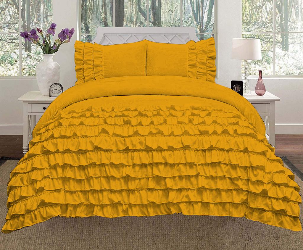 Luxora 3PC Egyptian Cotton 600TC Duvet Set with Asymmetric Half Ruffle Charm - Multi Sizes & Colors (1 Duvet Cover & 2 Pillow Shams)