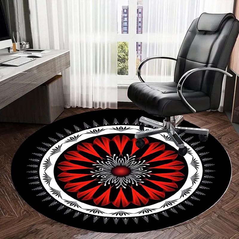 1pc Circular Mandala Design with Red and White Patterns Round carpet, Made of Polyester,Perfect for Decorating Office Chairs, Living Rooms fplt644