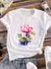 (Asian Size) Short Sleeve T Shirt Trend Flower Trend Cute Casual Tee Top Fashion Women Clothing Printed O-neck Ladies Female Graphic T-shirts