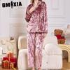 GMXIA Autumn and Winter Women's Gold Diamond Velvet Pyjamas Long-sleeved Trousers Two-piece Warm Thickened Velvet Homewear Set