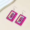 1 Pair Vintage Zebra Print Magnetic Tape Hook Earrings 1980s Acrylic Retro Cassette Crush Colorful Drop Dangle Earrings Jewelry Gift