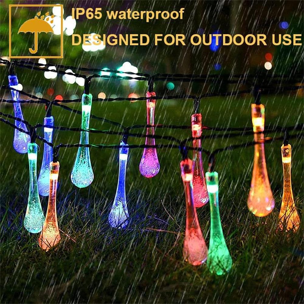 Solar Powered Water Drop Lights String Multicolor LED Outdoor Christmas Decor for Christmas Tree Holiday Wedding Party 881