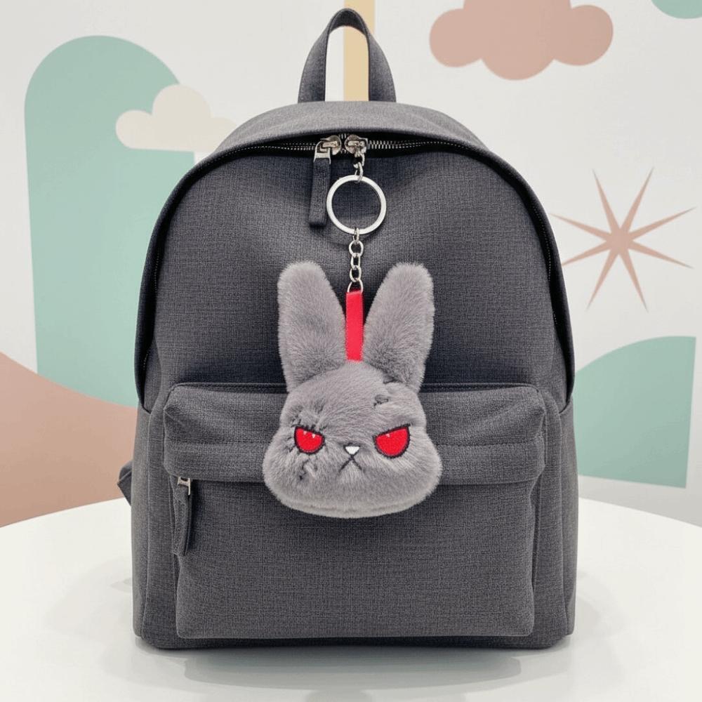 Fluffy Gothic Rabbit Compact Stitched Bunny Bag Pendant Halloween Plushie Goth Lovers