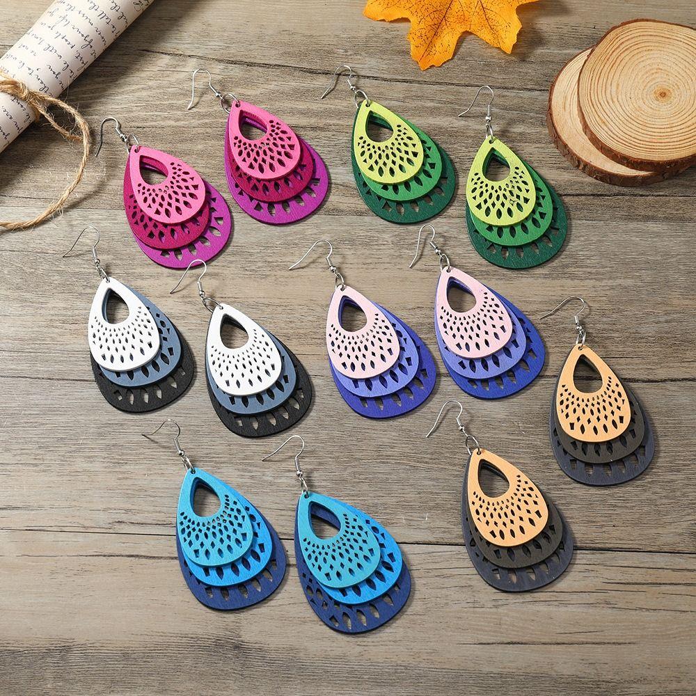 Серьги смешанного цвета, большие, этнические, богемные, винтажные, висячие, деревянные, серьги-подвески, день рождения