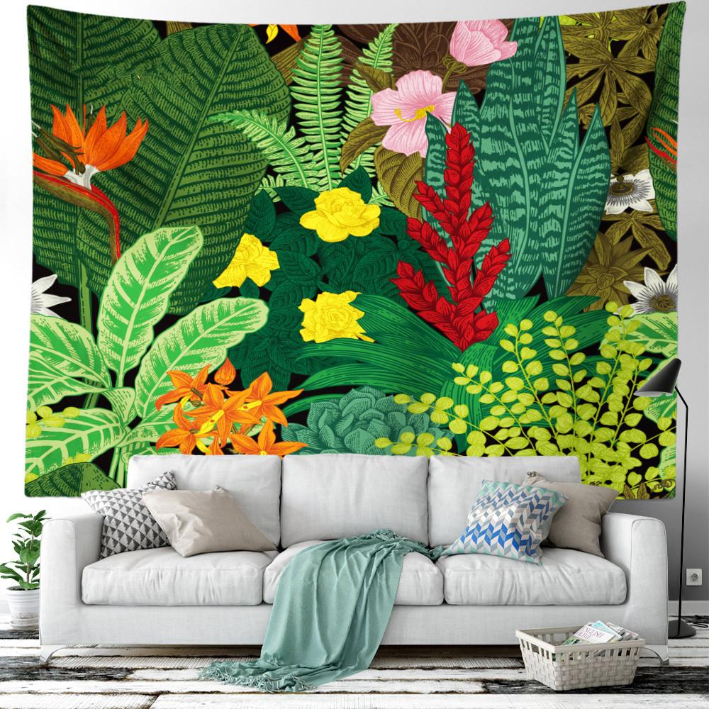 Green Plant Flower Tapestry Tropical Plant Series Hanging Landscape Flower Indoor Tapestry Room Decoration Aesthetics Bedroom