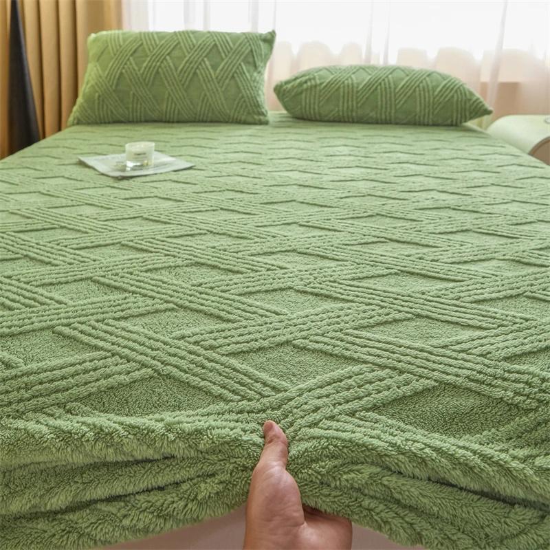 Keep Warm Sheet Bedcover Soft Plush Warm Fitted Sheet with Elastic Band Winter Velvet Mattress Cover Thicken Warmth Bed Cover Bedsheet Bed Linen