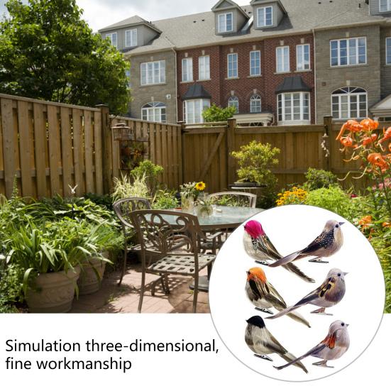 12Pcs Simulation Bird Realistic Vivid Appearance 6 Different Colors Spring Artificial Sparrow Feather Bird with Fixing Clip Home Decor